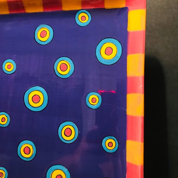 All U Can Handle Hand Painted Ceramic Tray “ Dancing Dots Purple 11”-11” - Picture 10 of 13